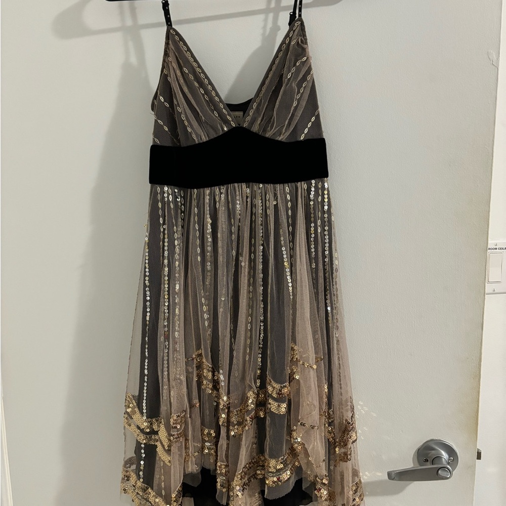 Karen Millen Black and Gold Maxi Dress
